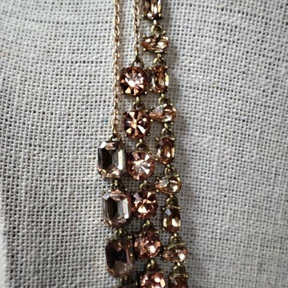 Loft Triple Strand Topaz Peach Emerald Cut Rhinestone Necklace Ann Taylor EUC - Picture 6 of 14